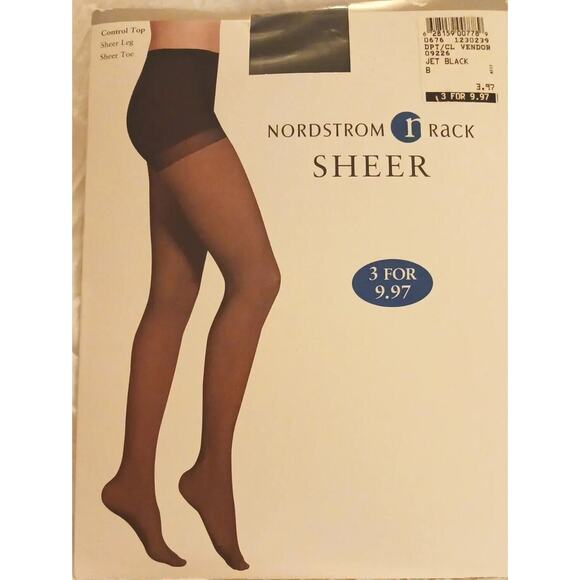Nordstrom Rack Control Top Sheer Leg Toe Pantyhose JET BLACK Sz B Vntg New Pckg - Picture 5 of 7